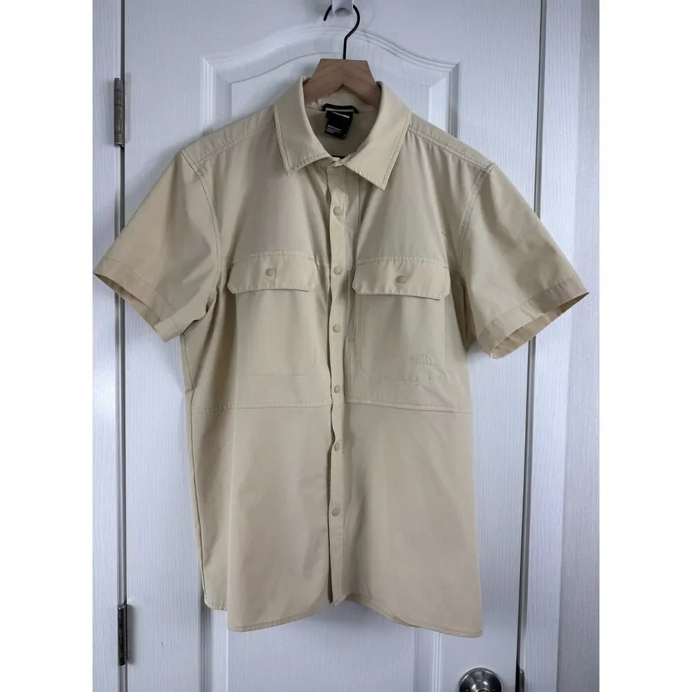 The North Face Sniktau Sun Shirt Mens M Beige UPF 40+ FlashDry Hiking Outdoor